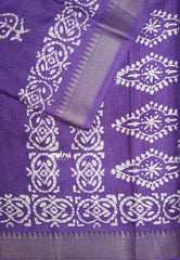 Lavender Purple - Light weight Vasundra Printed Silk with Kantha Stich Weaving with Zari Border - Best for Small Functions