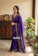 Violet Purple - Vintage Gadwal Semi Silk Cotton Muhurtham Getti Border with Buttas - Perfect for Small Functions