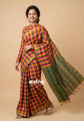 (PRE-BOOKING) Multicolor with Zari Border - Vintage Gadwal Semi Silk Cotton Paalum Pazhamum Kattam with Mango Border- Perfect for Small Functions
