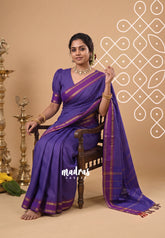 MS Amma Blue - Vintage Gadwal Silkcotton Purple Border - Best for Pooja Functions | Casual Wear