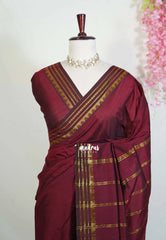 Deep Maroon - Vintage gadwal silk cotton plain body multi chain border