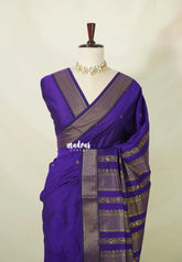 Violet Purple - Vintage Gadwal Semi Silk Cotton Muhurtham Getti Border with Buttas - Perfect for Small Functions