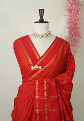Tomato Red - Vintage Gadwal silk cotton with Muthu kattam check body Traditional Border - Best for Temple Visit