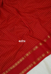 Tomato Red - Vintage Gadwal silk cotton with Muthu kattam check body Traditional Border - Best for Temple Visit