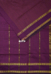 Magenta Purple - Vintage Gadwal silk cotton with Muthu kattam check body Traditional Border - best for temple visit