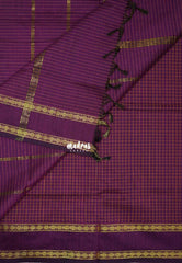Magenta Purple - Vintage Gadwal silk cotton with Muthu kattam check body Traditional Border - best for temple visit