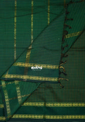 Classic Green - Vintage Gadwal silk cotton with Muthu kattam check body Traditional Border - Best for Temple Visit