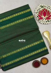 Classic Green - Vintage Gadwal silk cotton with Muthu kattam check body Traditional Border - Best for Temple Visit