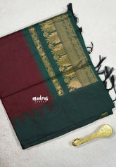 Deep Maroon - Vintage Gadwal silk cotton with Temple Border