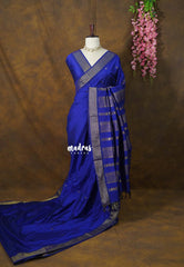 MS Amma Blue - Vintage Gadwal Semi Silk Cotton Muhurtham Getti Border with Buttas - Perfect for Small Functions