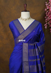 MS Amma Blue - Vintage Gadwal Semi Silk Cotton Muhurtham Getti Border with Buttas - Perfect for Small Functions