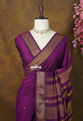 Mulburry Purple - Vintage Gadwal Semi Silk Cotton Muhurtham Getti Border with Buttas - Perfect for Small Functions