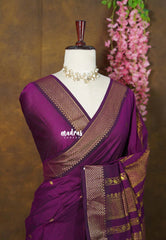 Mulburry Purple - Vintage Gadwal Semi Silk Cotton Muhurtham Getti Border with Buttas - Perfect for Small Functions