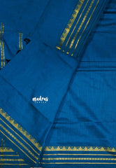 Peacock Blue - Vintage gadwal silk cotton plain body multi chain border