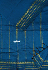 Peacock Blue - Vintage gadwal silk cotton plain body multi chain border