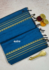 Peacock Blue - Vintage gadwal silk cotton plain body multi chain border