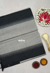 Steel Grey with Black - Vintage Gadwal Silk Cotton with Temple Border - Best for Small Functions
