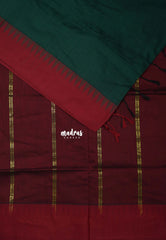 Midnight Green with Maroon - Vintage Gadwal Silk Cotton with Temple Border - Best for Small Functions