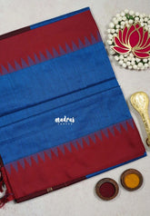Cobalt Blue with Maroon - Vintage Gadwal Silk Cotton with Temple Border - Best for Small Functions