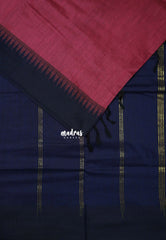 Rosewood Pink with Blue - Vintage Gadwal Silk Cotton with Temple Border - Best for Small Functions