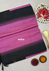 Magenta Pink with Black - Vintage Gadwal Silk Cotton with Temple Border - Best for Small Functions
