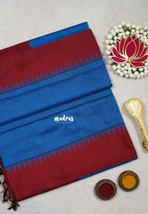 Cobalt Blue with Dark Red - Vintage Gadwal Silk Cotton with Temple Border - Best for Small Functions