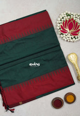 Midnight Green with Maroon - Vintage Gadwal Silk Cotton with Temple Border - Best for Small Functions