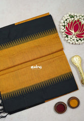 Mustard Yellow with Black - Vintage Gadwal Silk Cotton with Temple Border - Best for Small Functions