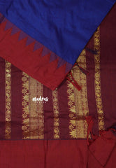 MS Blue with Maroon - Vintage Gadwal silk cotton with Temple Border