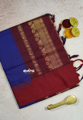MS Blue with Maroon - Vintage Gadwal silk cotton with Temple Border