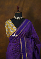 Royal Violet - Vintage gadwal silk cotton plain body multi chain boder with pichwai blouse combo