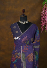 Violet Purple - Jasmine - Fancy Jute Cotton with Kalamkari Prints - Perfect for Office Wear