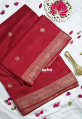 Reddish Maroon - Durga - Banarasi Premium Viscose Silk with Yaanai, Mayil Border and Mayil Buttas - Best for Pooja Functions | Diwali Festive
