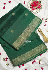 Emerald Green - Durga - Banarasi Premium Viscose Silk with Yaanai, Mayil Border and Mayil Buttas - Best for Pooja Functions | Diwali Festive
