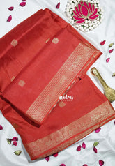 Rust Orange - Durga - Banarasi Premium Viscose Silk with Yaanai, Mayil Border and Mayil Buttas - Best for Pooja Functions | Diwali Festive