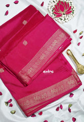 Queen's Pink - Durga - Banarasi Premium Viscose Silk with Yaanai, Mayil Border and Mayil Buttas - Best for Pooja Functions | Diwali Festive