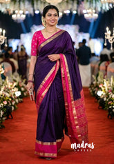 Plum Purple with Pink - Viscose Georgette Saree with Rettapetta Border - Best for Functions Wear