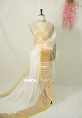 Ivory Cream - Soft Mul cotton with Tissue Border No Blouse - Perfect for Evening party | Reception