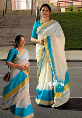 Breezy blue - Gradient Hand-Painted South Cotton Saree with raw silk blouse - vtv Trisha inspired