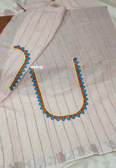 Melon peach - Fancy Cotton Saree with indian tribal woman embroidery Blouse