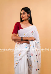 Soft Mul cotton with embroidery flowers - Pure white
