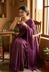 Winered Purple - Jute Tussar Silk Saree Kattam in Body with Plain Border - Perfect for Festive Wear
