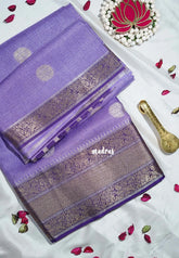 Lavender Purple - Durga - Banarasi Premium Viscose Silk with Micro Zari Checks and Temple Sculpture Rich Border - Best for Pooja Functions | Diwali Festive
