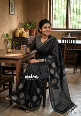 Black Pearl - Yamini Paper Silk Saree with Rich Big Border - Perfect for Office Wear