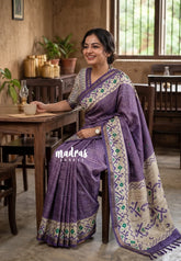 Muted Purple - Yamini Paper Silk Checks in Body with Printed Patola Border - Perfect Office Wear | Casual Wear
