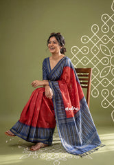 Dark Red - Yamini Paper Silk with Contrast Pallu and Blouse with Printed Ikkat Buttas - Perfect Office Wear | Casual Wear