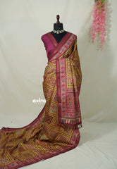 Muted Mustard - Yamini Paper Silk Digital Prints with Contrast Pallu and Blouse - Perfect Office Wear | Casual Wear