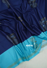 Midnight Blue - Yamini Paper Silk Stripes in Body with Contrast Pallu and Blouse - Perfect Office Wear | Casual Wear