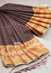 Coco Brown - Yamini Paper silk Patterned weave with Floral Zari