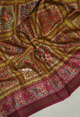 Muted Mustard - Yamini Paper Silk Digital Prints with Contrast Pallu and Blouse - Perfect Office Wear | Casual Wear